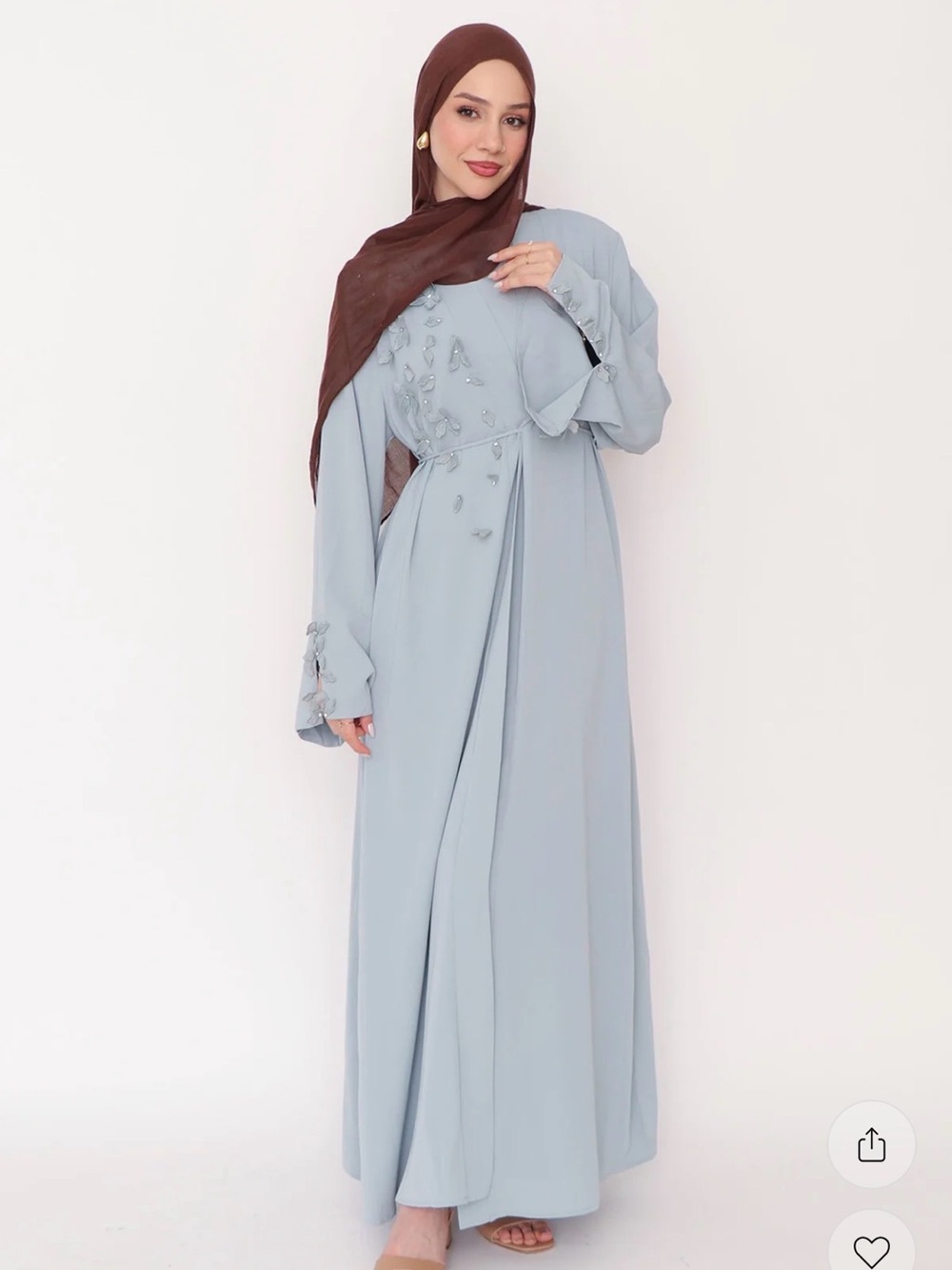 LaMeera Moda | Lilian Embroidery Abaya Set- Mint Gray